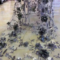 Tissu en tulle à paillettes avec fleurs 3D, tissu de fête personnalisé, dentelle à paillettes avec fleurs brodées en 3D