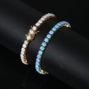 White Blue Fire <strong>Opal</strong> Gemstone Tennis Chain <strong>Necklace</strong> for Women - Product Image 5