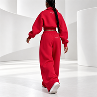Ensemble deux pièces personnalisé pour femme en molleton 100 % coton, sweat-shirt court à demi-zip et pantalon de survêtement