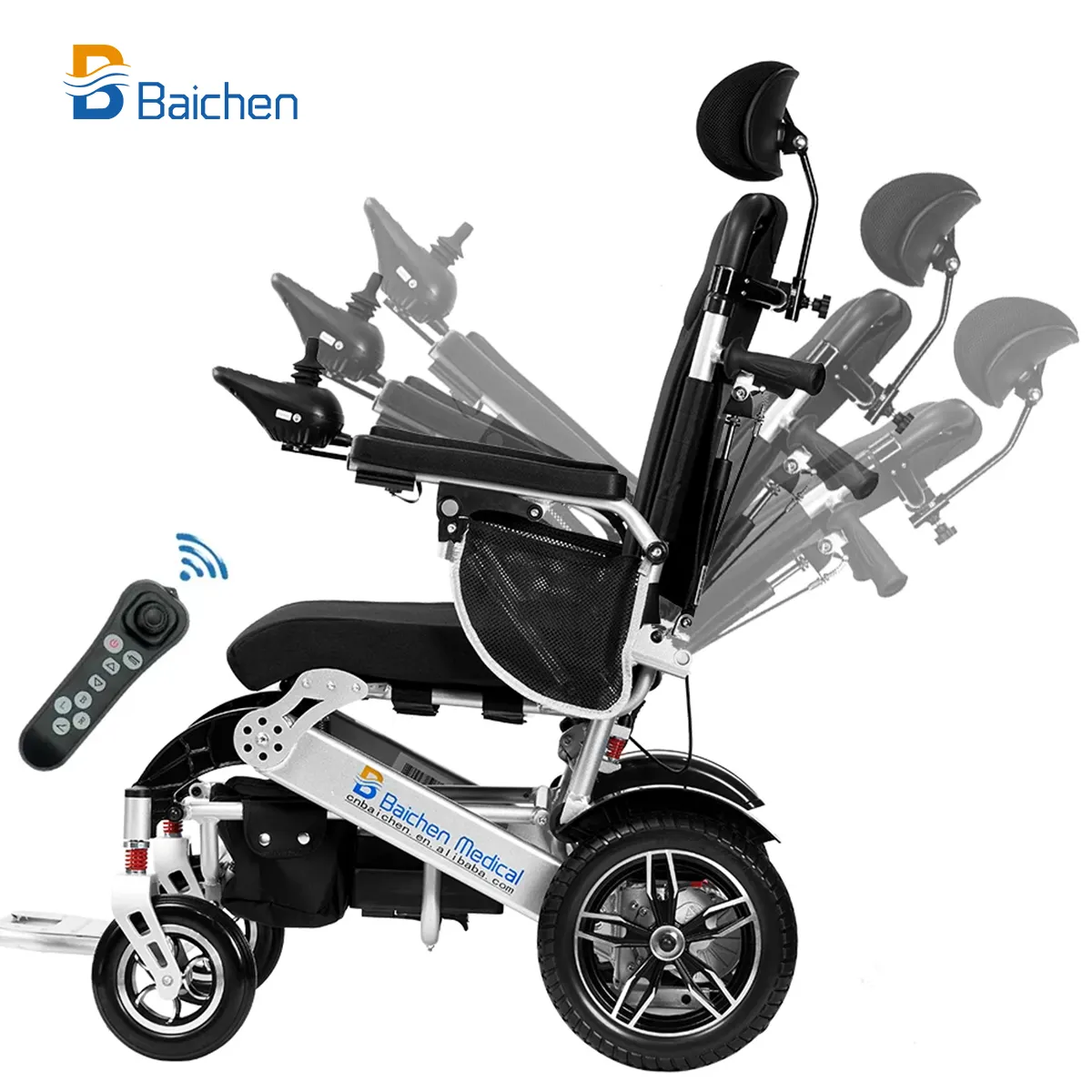 Baichen Aluminum Alloy Material High Back Reclining Manual Folding Electric Wheelchair