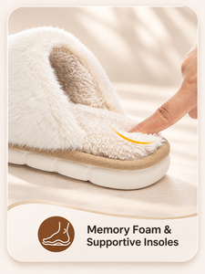 Pantofole da <span class=keywords><strong>donna</strong></span> in peluche con fiocco, calde invernali, in memory foam, morbide in pelliccia sintetica, antiscivolo, per interni, all'ingrosso - Product Image 4