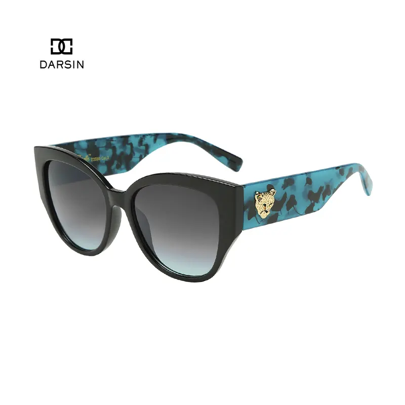 DARSIN Factory Amazon Round Cat Eye Thick Frame Metal Leopard Women Sunglasses 2022 UV400