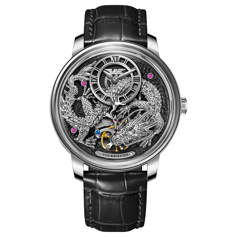 P6632 มังกรเงิน-เปลือกเงิน หน้าปัดดำ-สายดำ