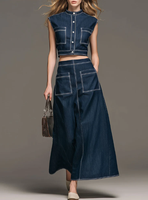 Ensemble deux pièces pour femme, style streetwear, gilet court sans manches à col mandarin et pantalon culotte large, tenue ample unie avec poches