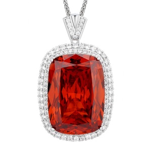 Premium Matte Finish Eco-friendly Copper 20*<b>28mm</b> Square Red Cubic Zirconia Geometric Pendant Necklace for Ladies Festival Gift - Product Image 1