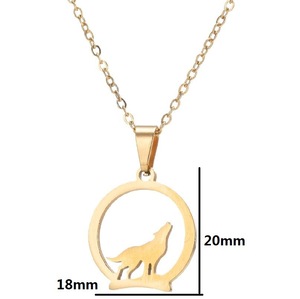 Collier pendentif loup rond creux en acier inoxydable plaqué or 18 carats pour femme, idéal pour le quotidien, cadeau, accessoires de mode en gros - Product Image 4
