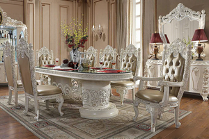 Ensemble de salle à manger en teck noir de luxe, ensemble de meubles de salle à manger classiques en bois, ensemble de table et de chaises en teck massif, USA - Product Image 2