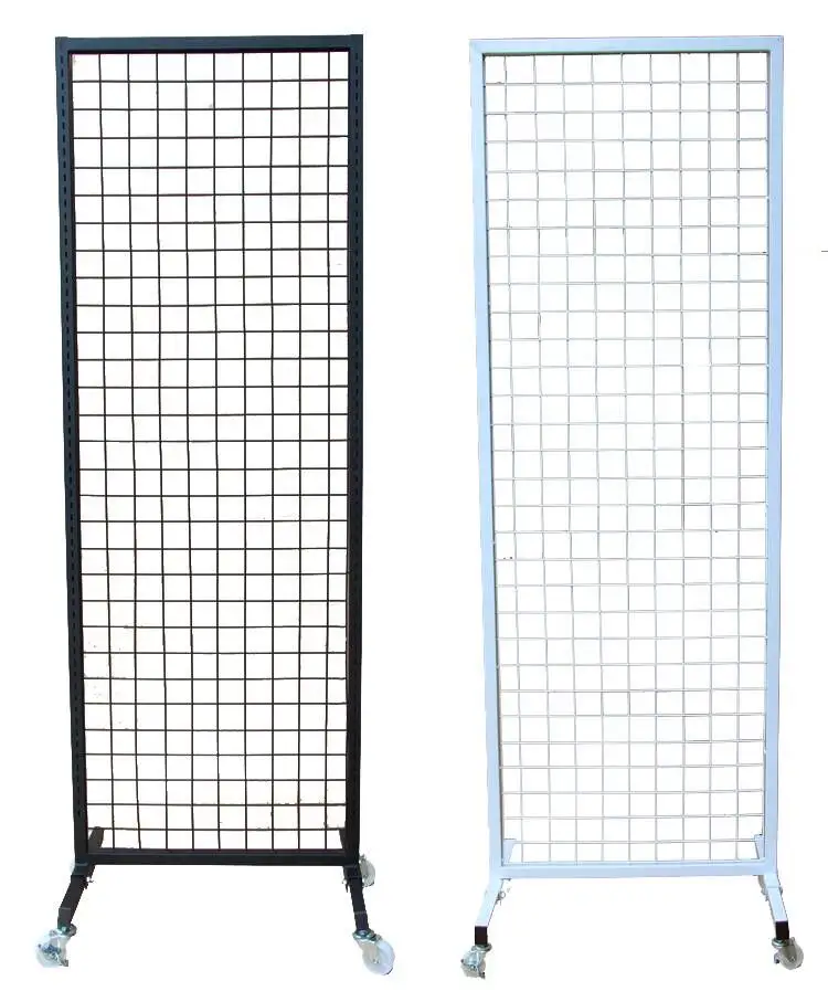Boutique Accessories Hanging Metal Wire Grid Mesh Display Rack Wall Panel Display Stand With Wheels