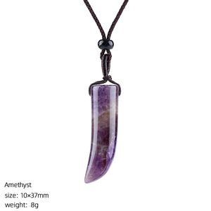 Collar con Colgante <span class=keywords><strong>de</strong></span> Cuerno <span class=keywords><strong>de</strong></span> Cristal Natural, Collar <span class=keywords><strong>de</strong></span> Piedra Semipreciosa Ajustable con Cuerda Trenzada Retro, Joyería Unisex con Gemas - Product Image 5