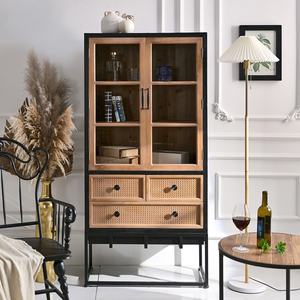 Farmhouse Vintage <b>Rustic</b> Wooden Metal Storage Drawers New Design Kitchen <b>Cabinets</b> for Living Room and Home Use - Product Image 3