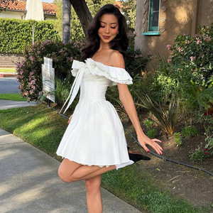 เดรสลูกไม้ฝรั่งเศสแบบเปิดไหล่ แต่งโบว์  ทรงเข้ารูป สไตล์หวานหรูหราแบบเจ้าหญิง - Product Image 3