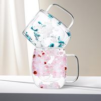 Nouvelle conception, tasse à café en verre à double paroi, faite à la main, en borosilicate de haute qualité, créative, avec fleurs séchées