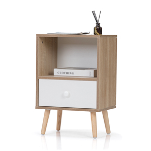 Juego de 2 mesitas de noche de madera de mediados de siglo con cajón y estante, mesa auxiliar moderna para dormitorio, sala de estar u oficina - Product Image 5
