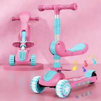 Trottinette pour enfants à trois roues en gros, corps transparent en PU rose, frein en plastique, trottinette à pousser