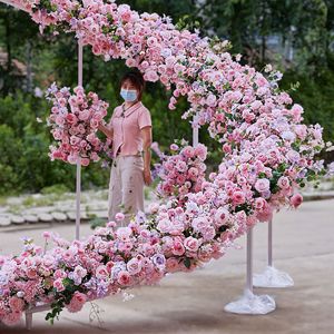 手工粉色碎花螺旋拱门婚礼舞台背景圣诞毕业情人节新草坪婚礼布局 - Product Image 3