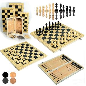 Three-in-one Wooden <b>Chess</b> Solid <b>Wood</b> <b>Set</b> Foldable Portable Competitive Parent-child Interactive Educational Toys - Product Image 1
