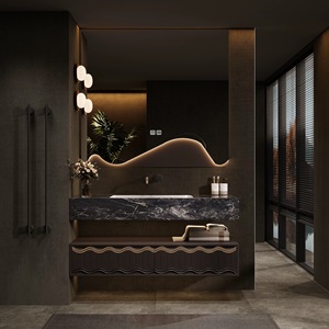 French style luxury rock slab integrated basin suspended design, modern intelligent mirror bathroom cabinet - Product Image 4