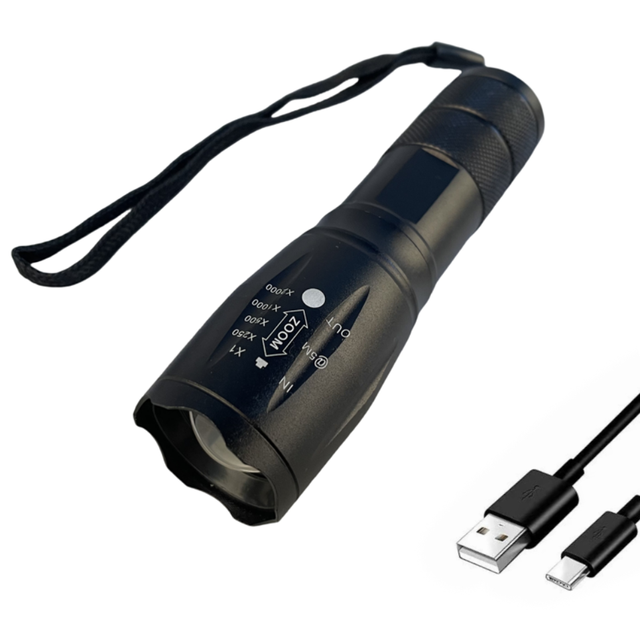 Best Selling USB-C Rechargeable High Bright Powerful Torch Compact Grade Zoom LED Flashlight  for Emergency Camping Outdoor