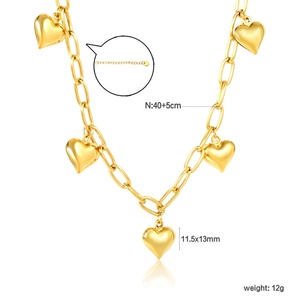 Collier tendance en acier inoxydable poli miroir avec chaîne trombone et pendentif cœur plaqué or 18 carats, étanche, pour femme - Product Image 2