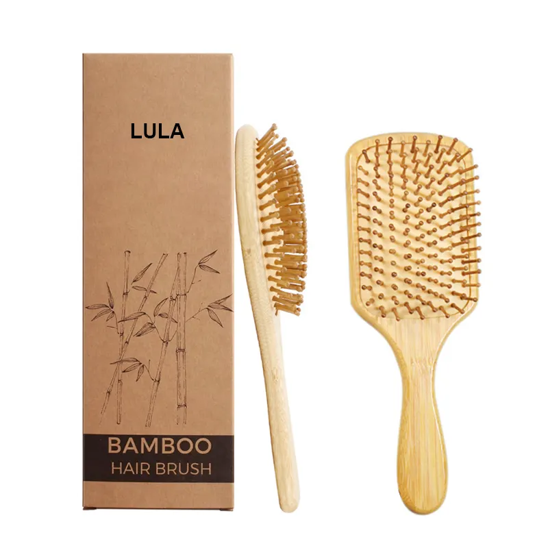 Panas OEM kayu bambu alami kantong udara kulit kepala pijat rambut kecantikan menjadi rambut halus sisir lingkungan