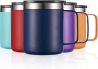 Mug à café en acier inoxydable à double paroi, écologique, avec couvercle et poignée, revêtement poudré, pour le camping, avec logo personnalisé, 12oz, 14oz, 16oz, 24oz