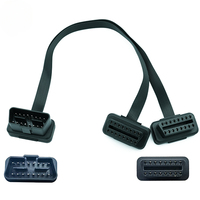 OBD Connect Cable for GPS Tracker With Car Male to Dual Female Y Splitter Elbow Extension Flat+thin Noodle Cable Auto Connector