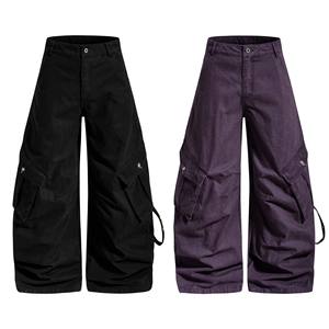Pantalon cargo en toile unisexe American Streetwear Silhouette Arc Leg, coupe décontractée, esthétique minimaliste, jambe large, taille mi-haute - Product Image 5