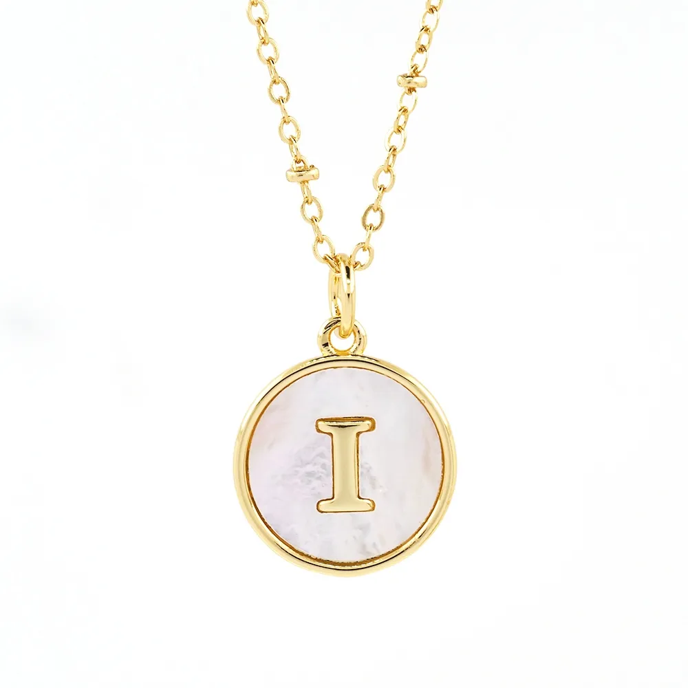 Fashion Round Shell 26 Initials Letter Pendant Necklace For Couple A-Z Alphabet Gold Plated Long Chain Waterproof Jewelry Gifts