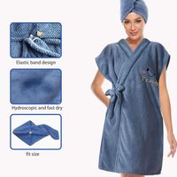 Peignoir en microfibre réglable doux de haute qualité et ensemble de serviettes de séchage des cheveux pour les femmes pour les cadeaux de plage d'hôtel-Stock d'usine