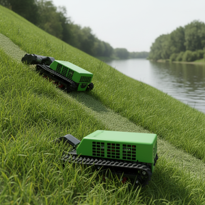 Lithium Iron Phosphate <b>Battery</b> Powered Remote Control Tracked Range Extended Electric Brush Mower with 180mm Ground Clearance - Product Image 1