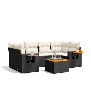 Ensemble de canapés de jardin noirs en rotin PE, mobilier d'extérieur avec coussins, design contemporain, imperméable, pour usage en terrasse - Product Image 1