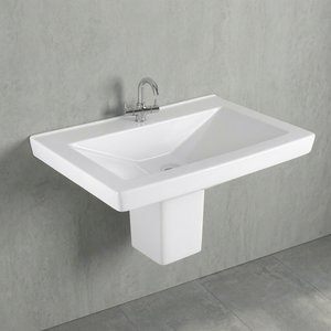 Lavabo de Cerámica Blanco Vistaar con Medio Pedestal 25x20 para Construcción de Baños - Product Image 1