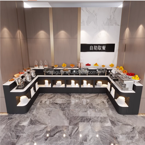 Buffet en marbre en forme <span class=keywords><strong>de</strong></span> <span class=keywords><strong>L</strong></span> personnalisable, comptoir <span class=keywords><strong>de</strong></span> service alimentaire moderne avec éclairage LED pour restaurants, hôtels, écoles et cantines - Product Image 5