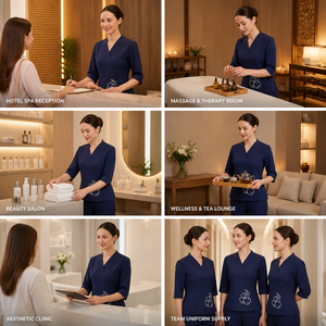 Ensemble d'uniformes sur mesure pour femmes, hôtel, spa, tissu mat fluide, anti-plis, broderie personnalisée pour clinique de massage, centre esthétique - Product Image 3
