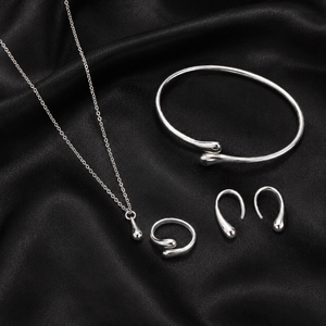 Ensemble de bijoux plaqué or en forme de goutte d'eau, 4 pièces/ensemble, collier, boucles d'oreilles, bagues, bracelet, bijoux de mode pour femmes, cadeau - Product Image 4