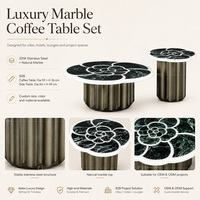 Table basse haut de gamme en forme de fleur, plateau en marbre naturel vert, structure en acier inoxydable 201 pour mobilier de projet de hall d'hôtel et de salon