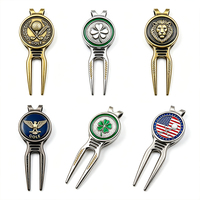 Marqueur de balle de golf en gros, cadeaux sportifs, plaqué argent, logo personnalisé, outil de réparation de divots en alliage de zinc, cadeaux de club de golf dorés