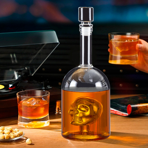 750ML Clear BPA-Free <strong>Skull</strong> <strong>Glass</strong> Liquor <strong>Bottle</strong> for Home Spirits Storage - Product Image 2