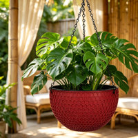 Pot de fleurs suspendu traditionnel à double compartiment avec trous de drainage, 4,74 L, en PP durable pour usage intérieur/extérieur