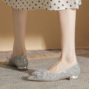 Zapatos de Novia Estilo Francés para Mujer, Zapatos de Baile Impermeables, Zapatos Planos de Princesa para Boda, de Dos Piezas, con Tacón Bajo y Cristales - Product Image 4