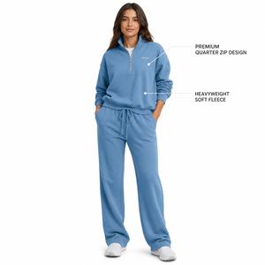 Charlo <b>Women</b> Winter Premium <b>Quarter</b> <b>Zip</b> Sweatshirt Set Heavyweight Soft Fleece Eco-Friendly Relaxed Fit Tracksuit Wholesale Bulk - Product Image 2