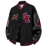 Veste Bomber Varsity Homme OEM Style Contrastant Streetwear Broderie Lettres Décontractée avec Col