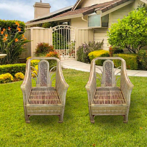 Silla de Mimbre y Bambú Hecha a Mano, Estilo Antiguo, Superventas 2023, con Respaldo y Reposabrazos Cómodos, para Jardín, Comedor, Sala de Estar - Product Image 1