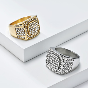 Men's Geometric <b>Titanium</b> Steel <b>Ring</b> Micro Pave Diamond Inlay Hip Hop Street Style Jewelry Gift - Product Image 1