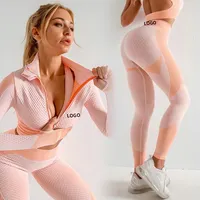 Amazon Mode Sportkleding Lange Mouwen Ritssluiting Active Wear 2 Delige Set Activewear Vrouwen Trainingspak Workout Gym Kleding