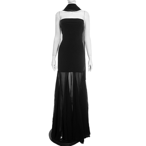 Vivibloook D25DS477 vestidos de noche para mujer Otoño Invierno recién llegados Sexy Color sólido gasa Patchwork fuera del hombro Maxi vestido - Product Image 1