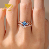 Ensemble de bagues de luxe en or rose 14 carats avec diamants de laboratoire bleus taille princesse, inspirés de la nature, 1, 2 ou 3 carats, pour mariée