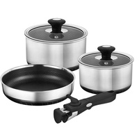Ensemble de 6 casseroles de cuisine en acier inoxydable antiadhésives avec poignée détachable, personnalisable en gros