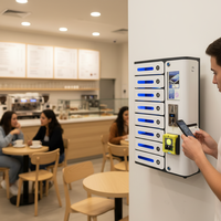 Casier de recharge mobile sans clé MIA 8 portes avec lecteur de carte, support de paiement par pièces et sans espèces, station de recharge PD20W pour bars