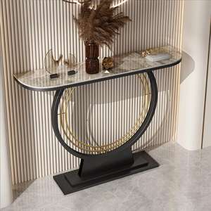 Tavolo Console da Ingresso in Metallo di Lusso Moderno, <span class=keywords><strong>Stretto</strong></span> in Lastra di Roccia, Decorativo, a Parete, Semicircolare per Corridoio <span class=keywords><strong>Lungo</strong></span> <span class=keywords><strong>e</strong></span> <span class=keywords><strong>Soggiorno</strong></span> - Product Image 1